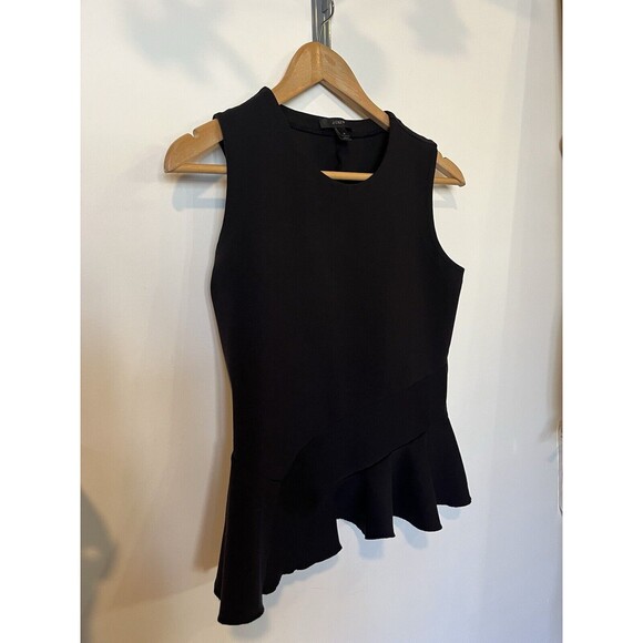 J Crew Black Structured Flutter Hem Asymmetrical Sleeveless Peplum Top Size S - Picture 4 of 10